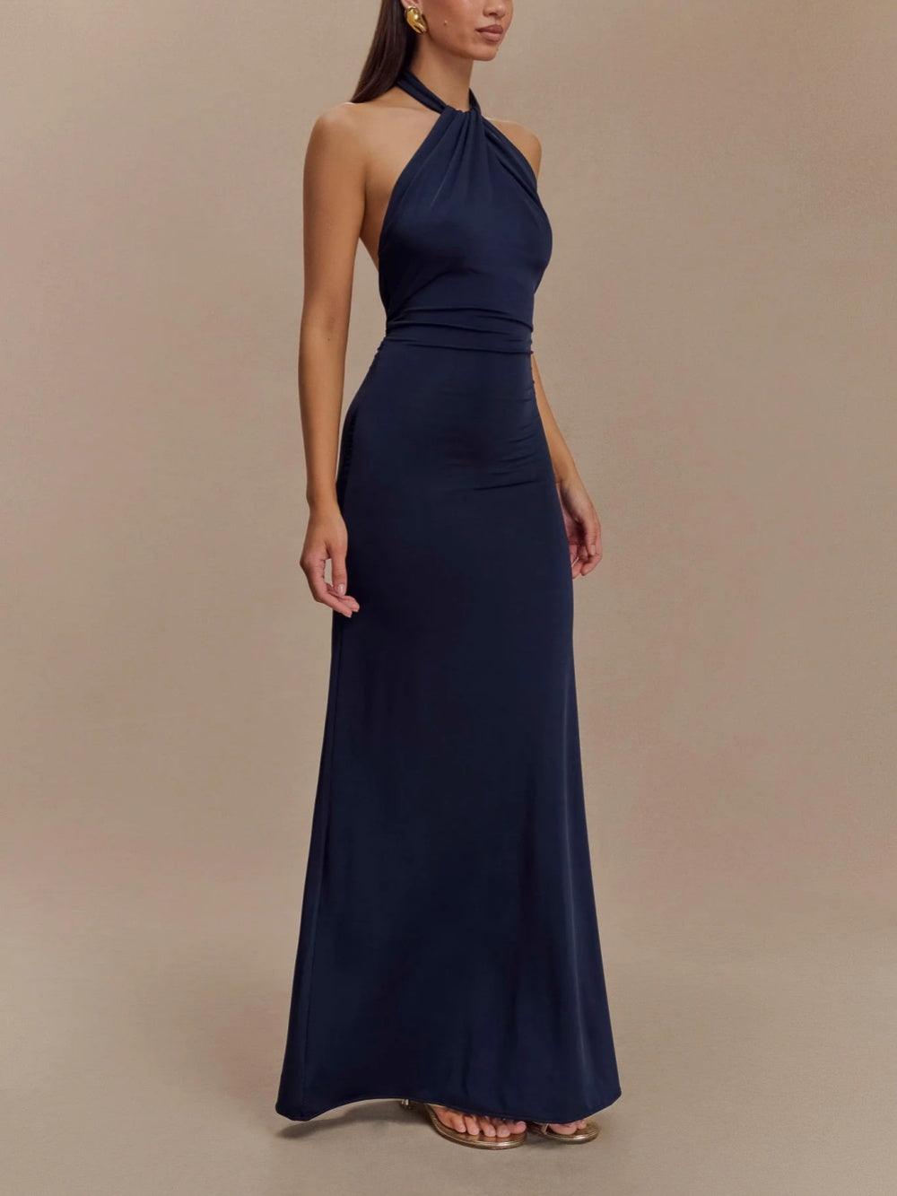 Abito Maxi Slinky Halter - Blu Navy