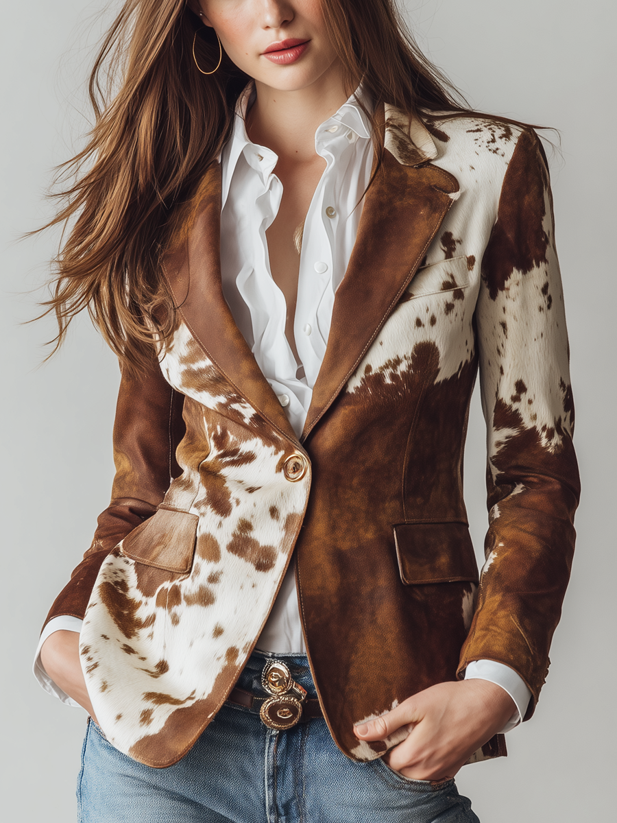 Agathe | Blazer Vintage Stampa Mucca Eco-Responsabile