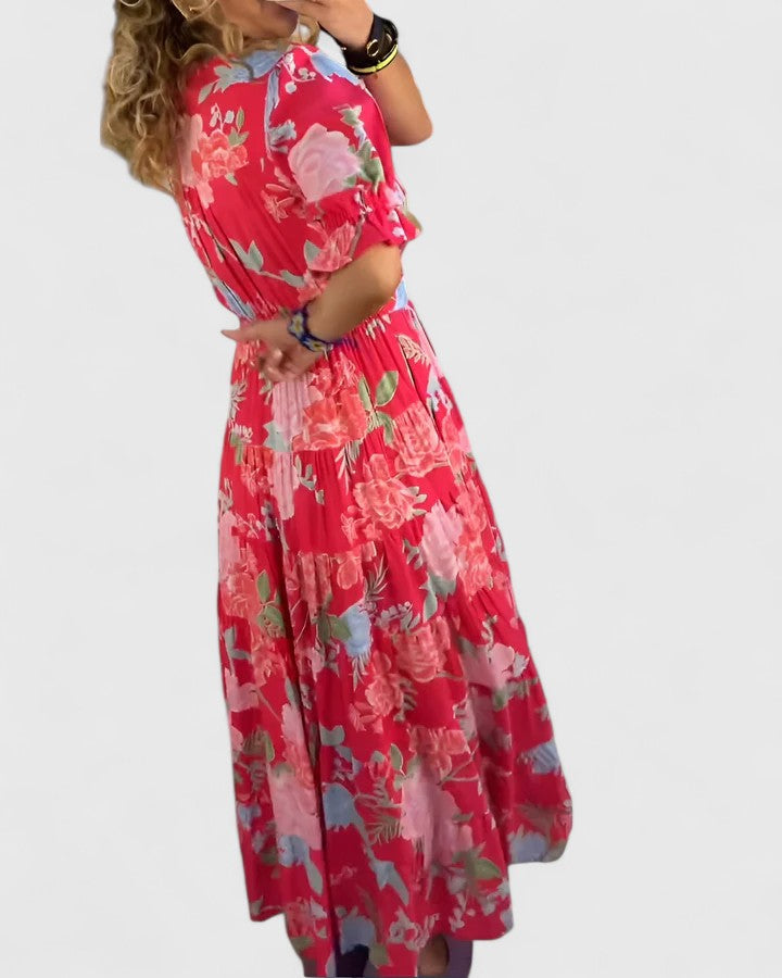 Minelda | Abito Elegante con Scollatura a V e Fantasia Floreale
