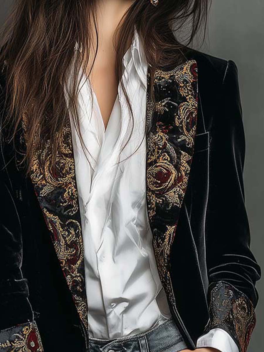 Léontine | Blazer Slim Fit Stampato Barocco Nero