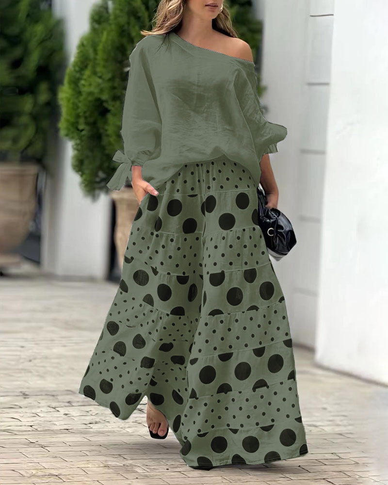 Simonetta | Coordinato Top Spalle Morbide + Pantalone Stampato