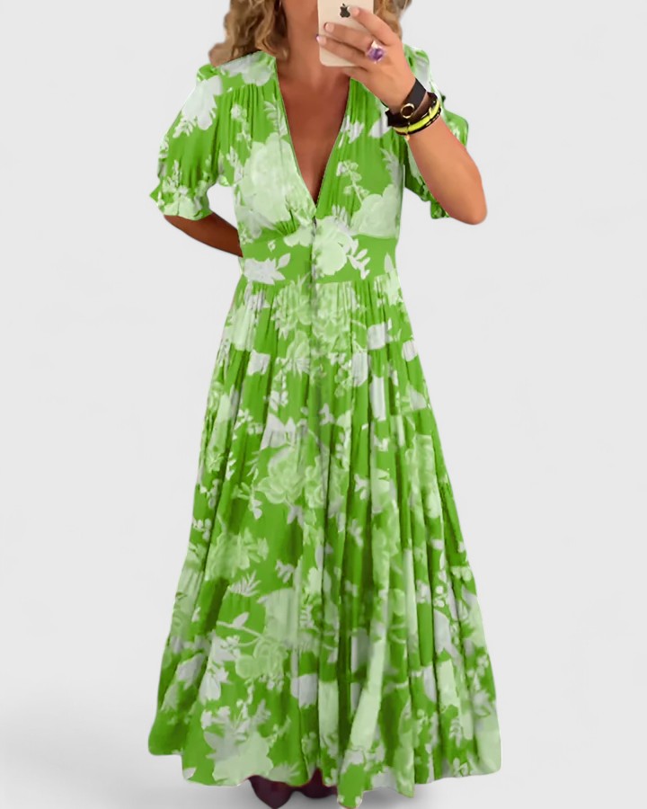 Minelda | Abito Elegante con Scollatura a V e Fantasia Floreale