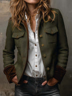 Honorine | Blazer Vintage a Chevron con Bordature a Contrasto