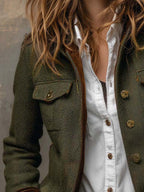 Honorine | Blazer Vintage a Chevron con Bordature a Contrasto
