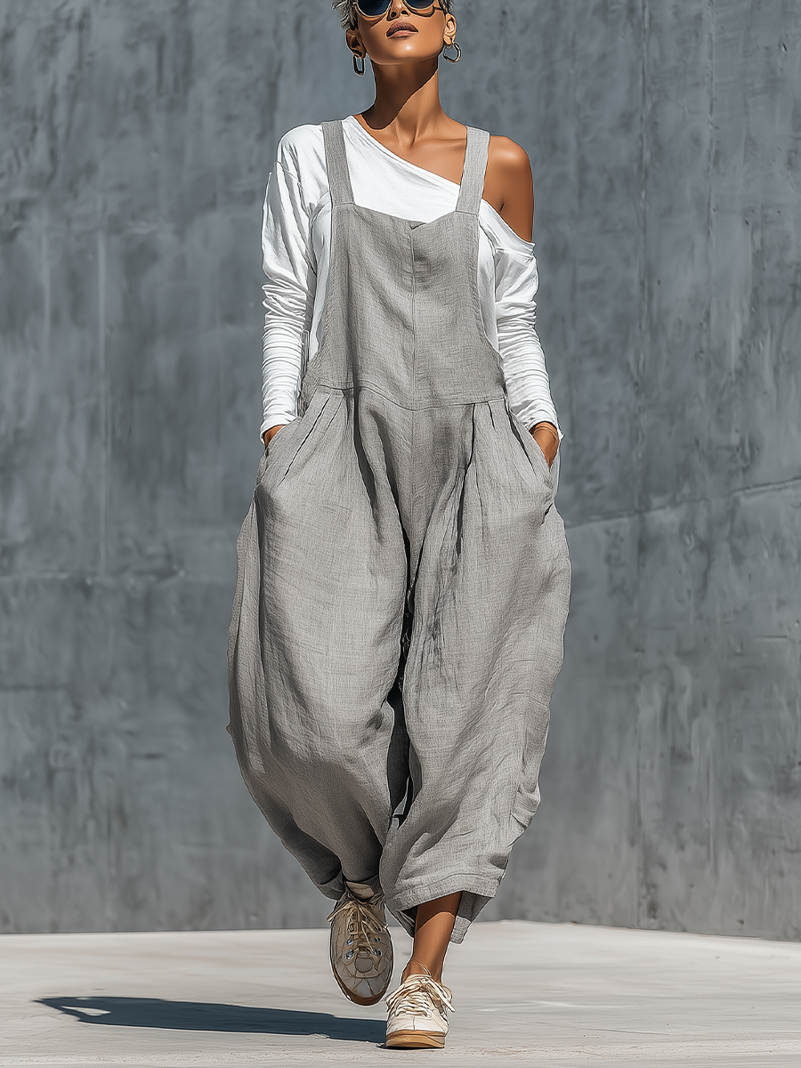 Livia | Salopette wide-leg + top bianco in lino, 2 pezzi