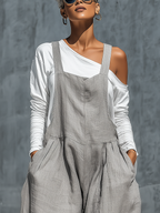 Livia | Salopette wide-leg + top bianco in lino, 2 pezzi