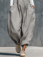 Livia | Salopette wide-leg + top bianco in lino, 2 pezzi