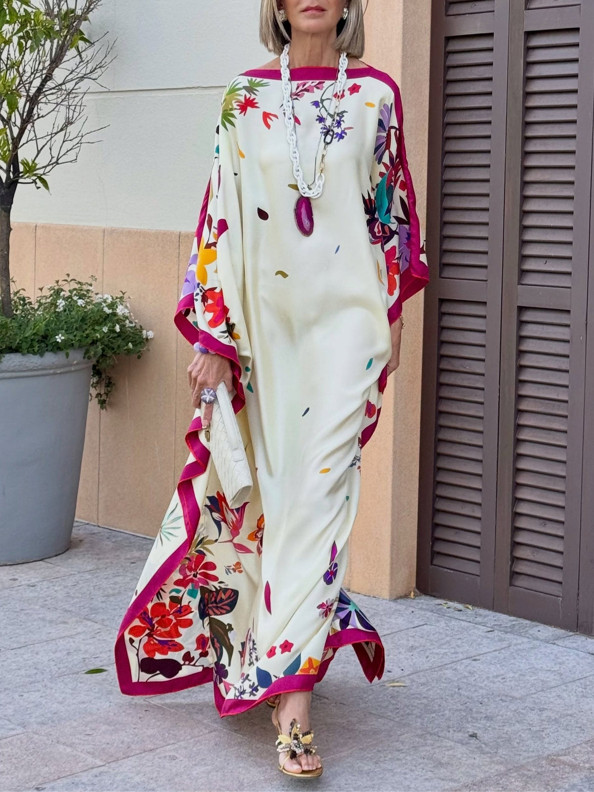 Ravello | Caftano maxi in satin stampato