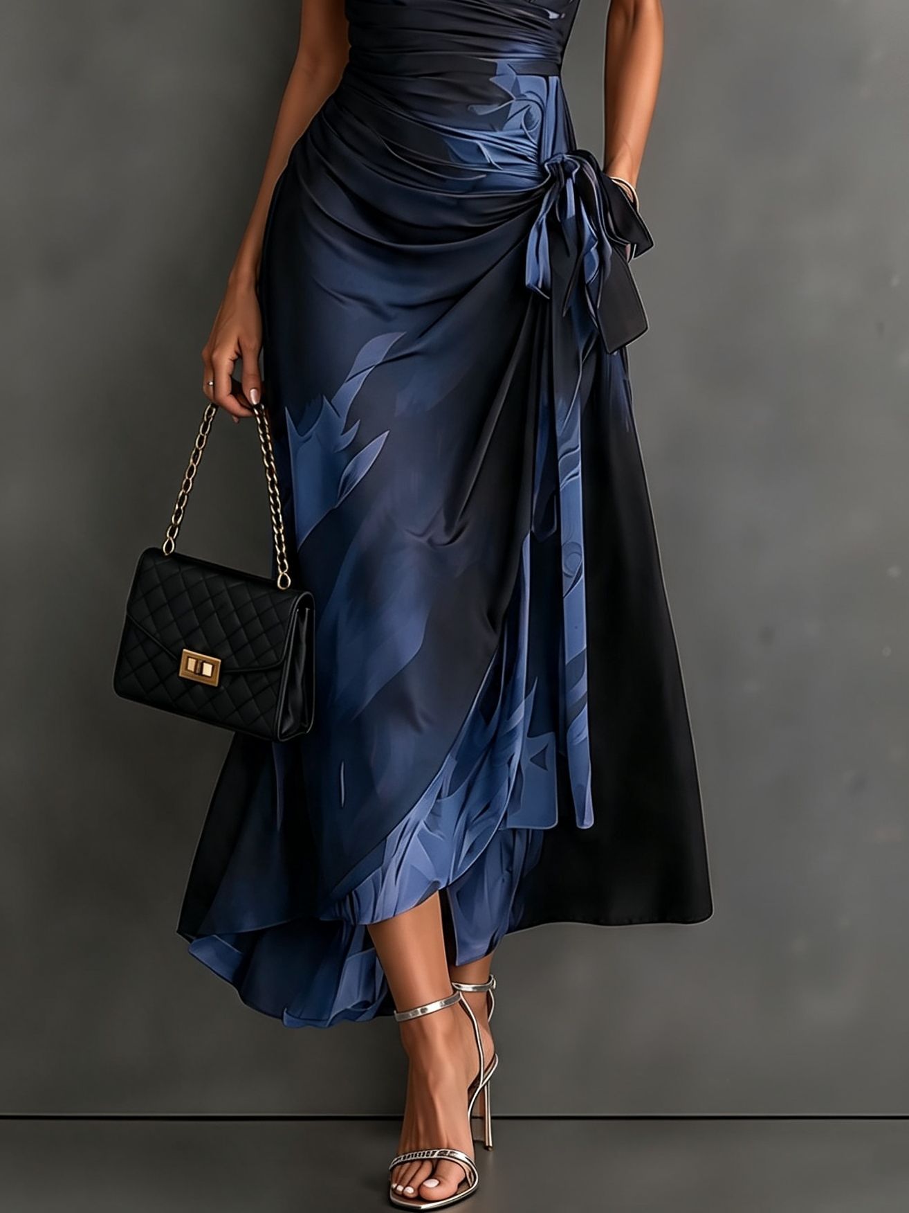 Rosanna | Abito Midi Avvolgente blu e nero