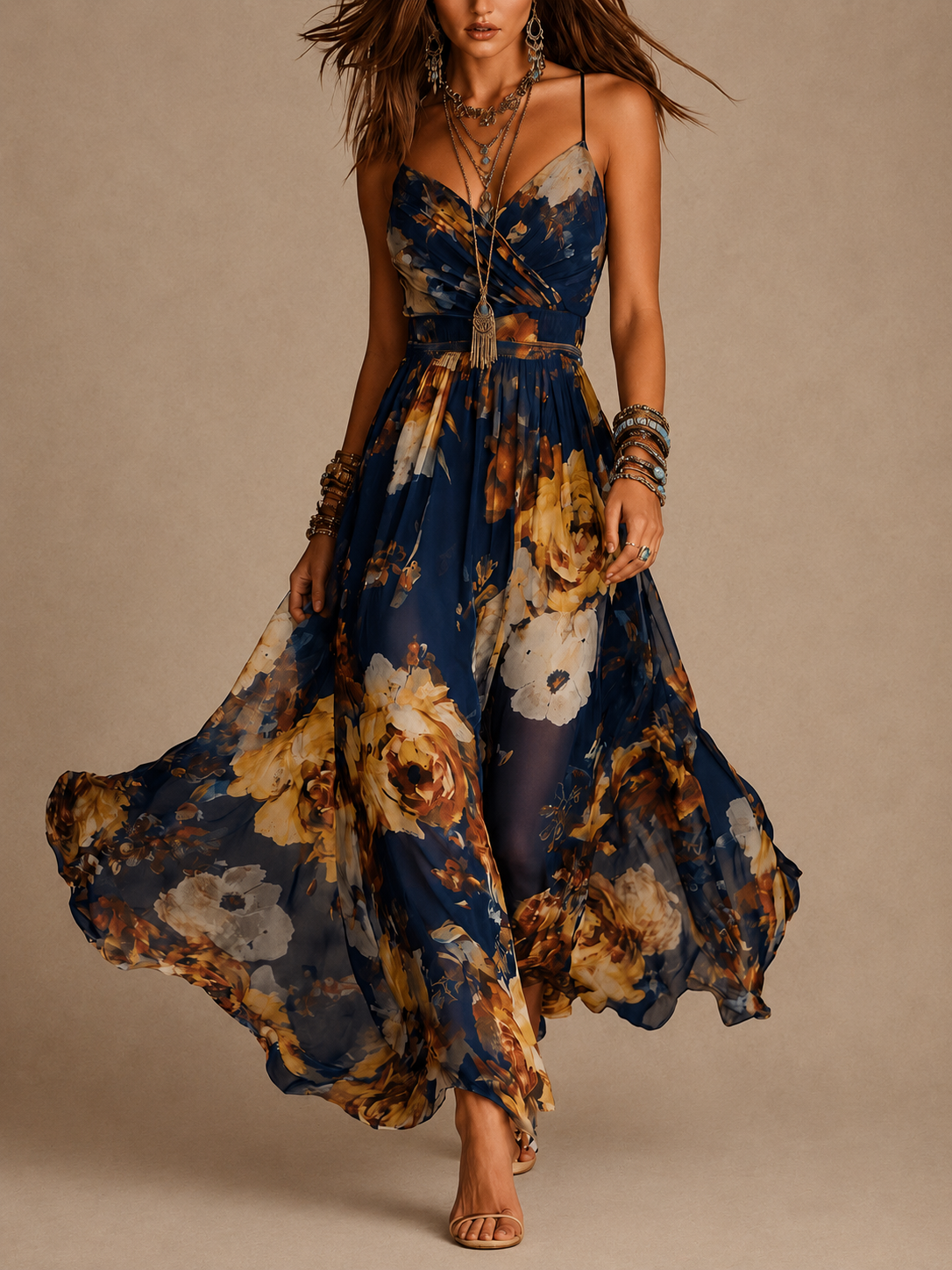 Persefone | Vestito lungo in chiffon floreale