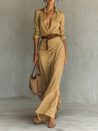 Costanza | Abito maxi con collo revers e cintura, 4 colori