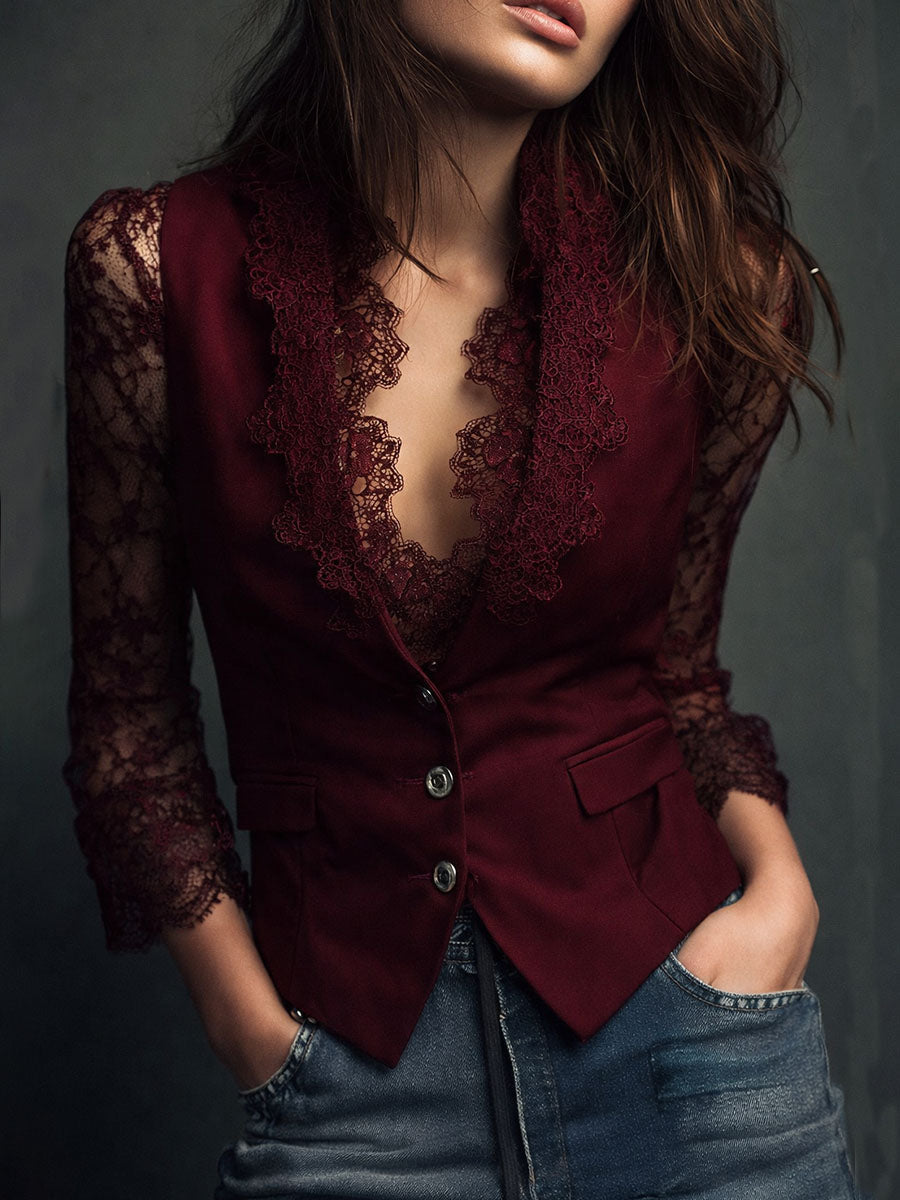 Noémie | Giacca Blazer Nera con Maniche Semi-Trasparenti