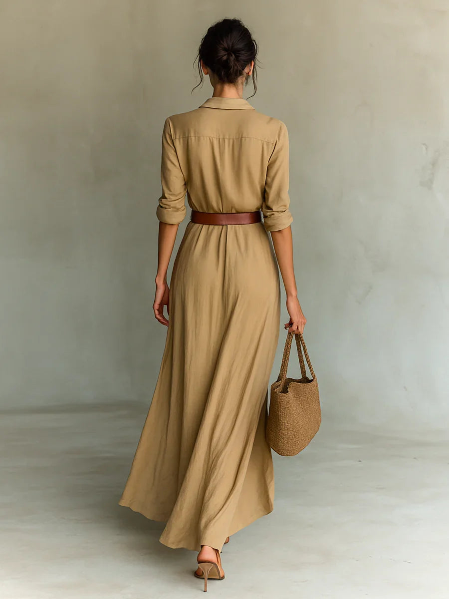 Abito Maxi con Collo a Revers e Maniche Lunghe per Donne