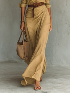 Abito Maxi con Collo a Revers e Maniche Lunghe per Donne