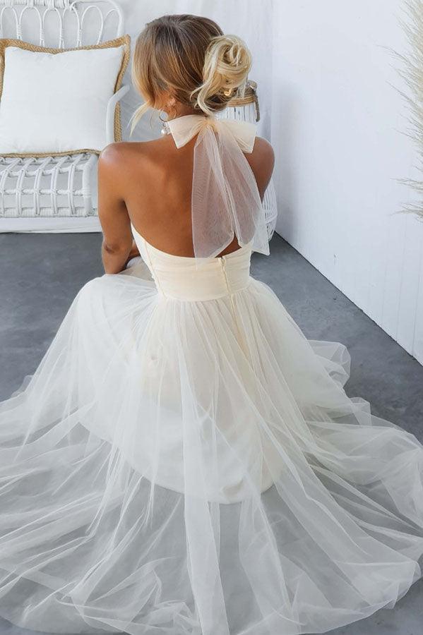 Abito Maxi Halter in Tulle con Dettagli Arricciati