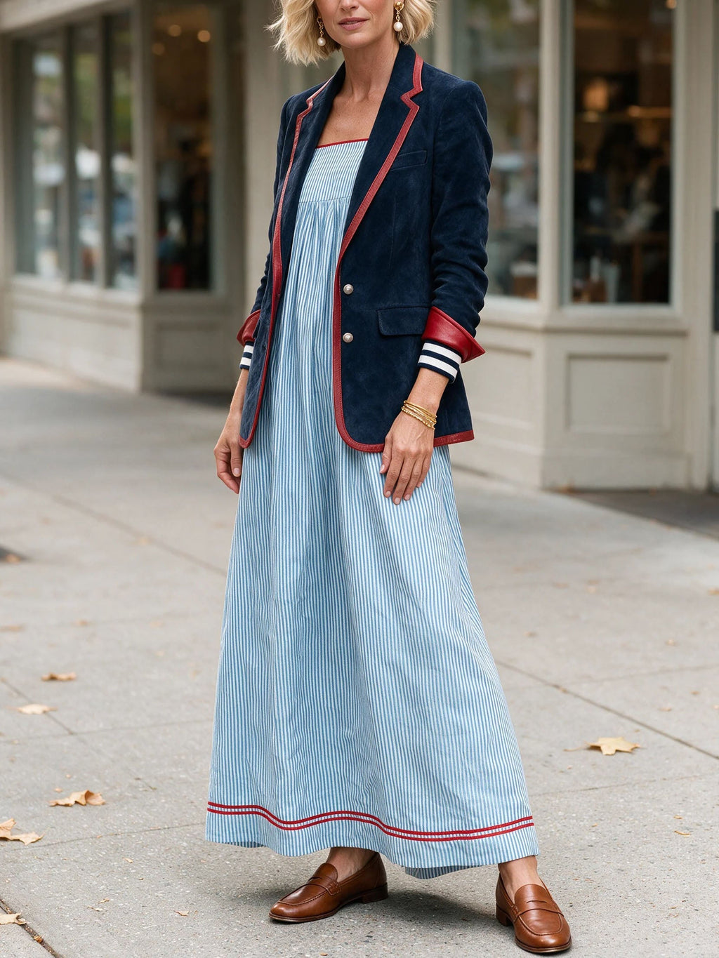 Eleonora | Blazer in Faux Suede Blu Navy con Profili Contrasto