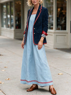 Eleonora | Blazer in Faux Suede Blu Navy con Profili Contrasto