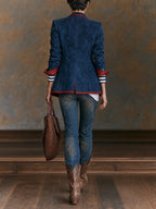 Eleonora | Blazer in Faux Suede Blu Navy con Profili Contrasto