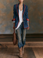 Eleonora | Blazer in Faux Suede Blu Navy con Profili Contrasto