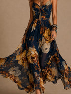Persefone | Vestito lungo in chiffon floreale