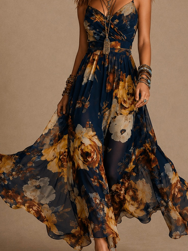Persefone | Vestito lungo in chiffon floreale