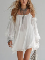 Abito Mini Fluttuante in Stile Bohemien Senza Spalline