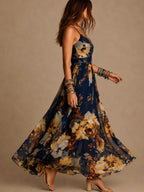 Persefone | Vestito lungo in chiffon floreale