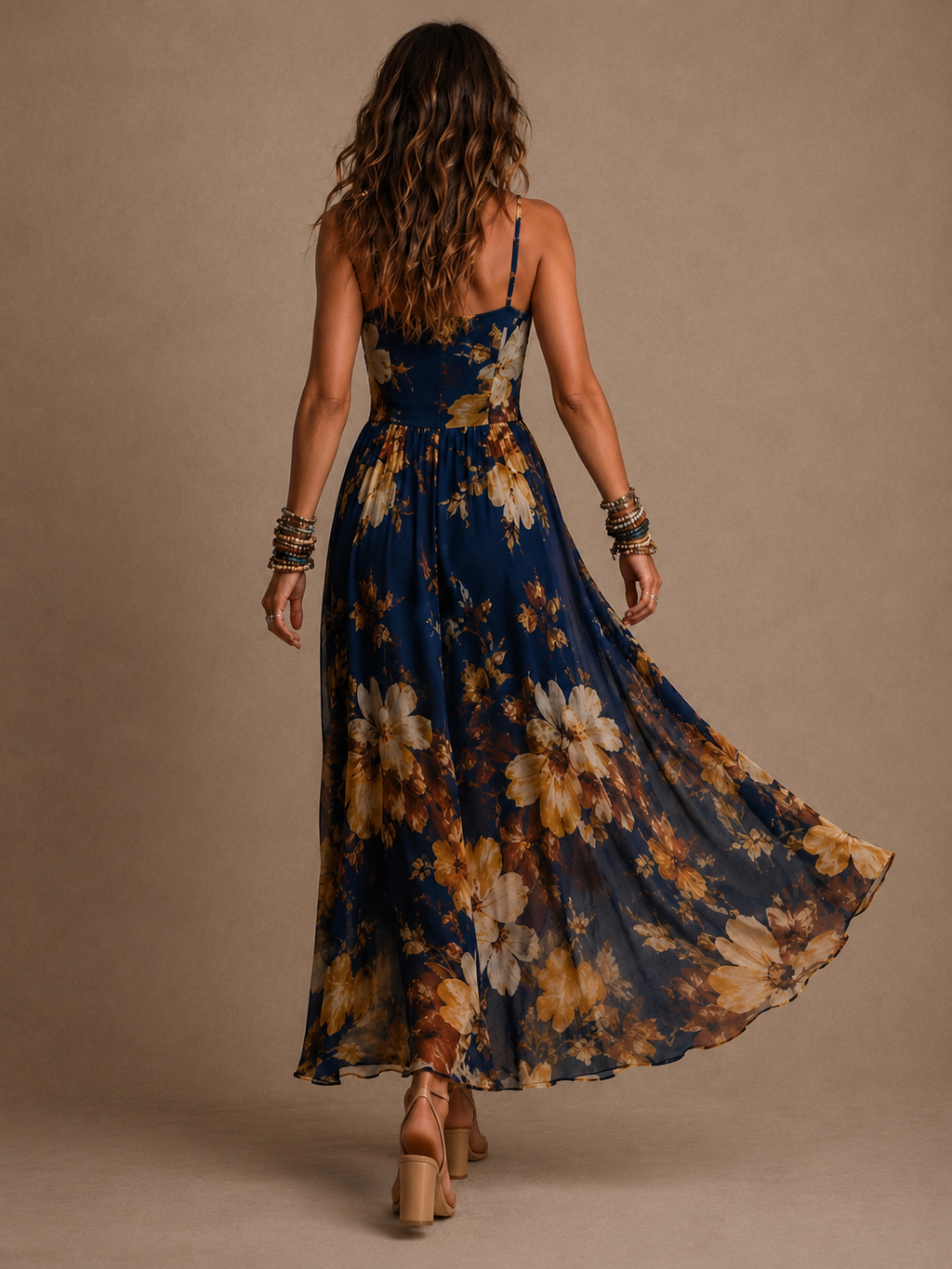 Persefone | Vestito lungo in chiffon floreale