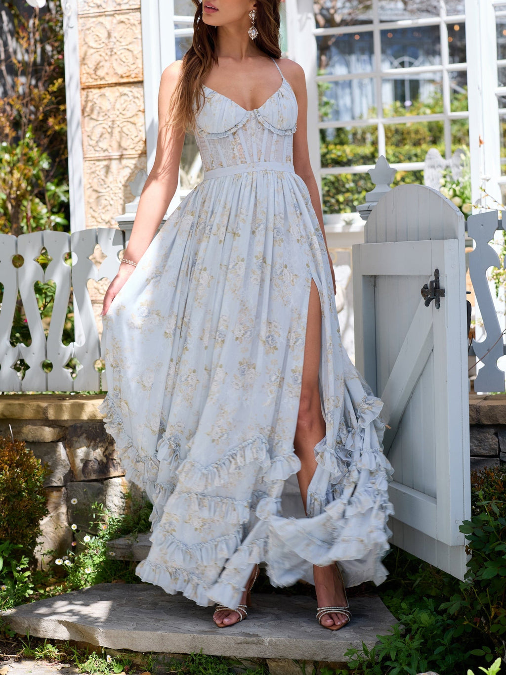 Abito Maxi Con Balze Floreale
