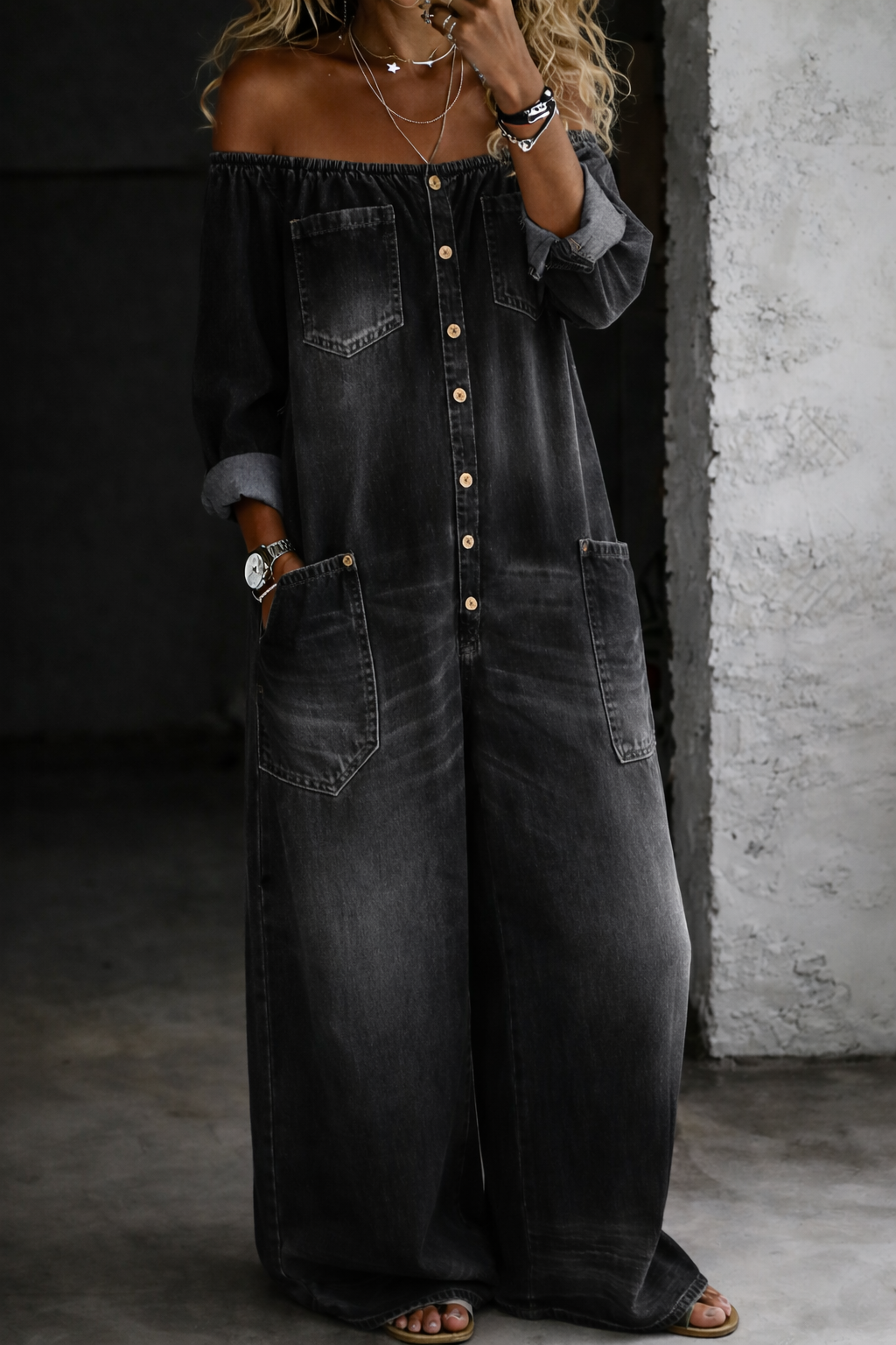 Elena™ | Combinazione denim spalle scoperte