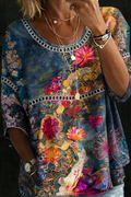 Nicole™ | Blusa in denim con fiori vintage
