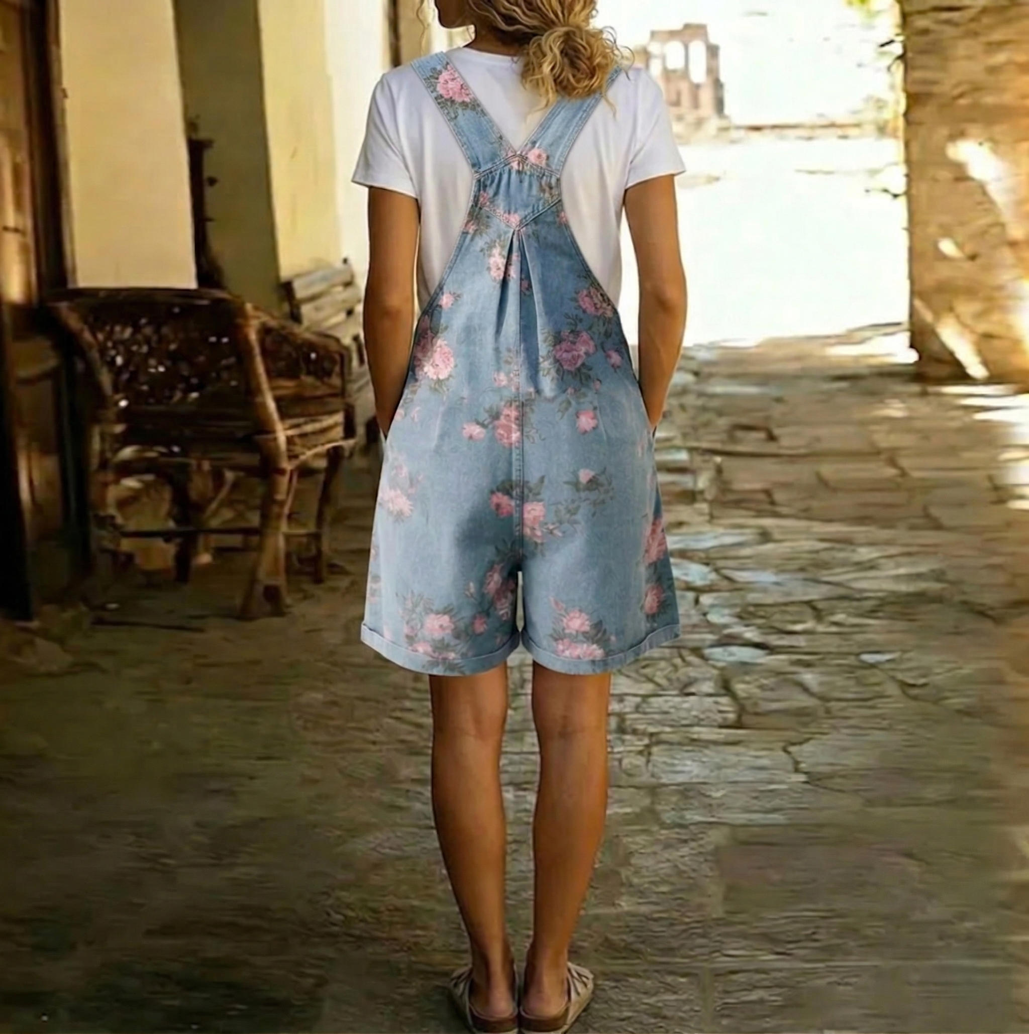 Judy™ | Tuta in denim floreale lavato vintage