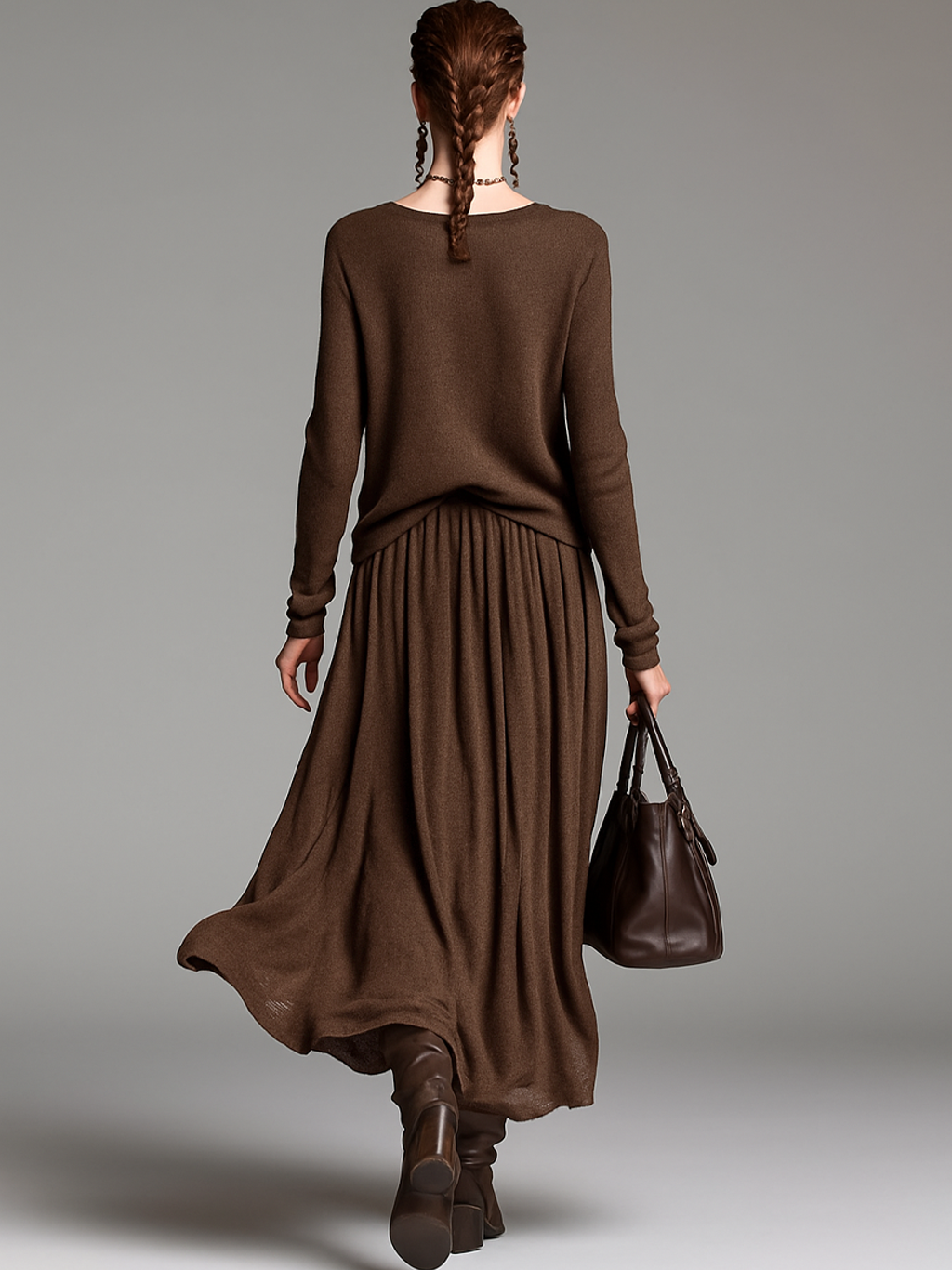 Set gonna e maglione lavorato a maglia con scollo rotondo da donna