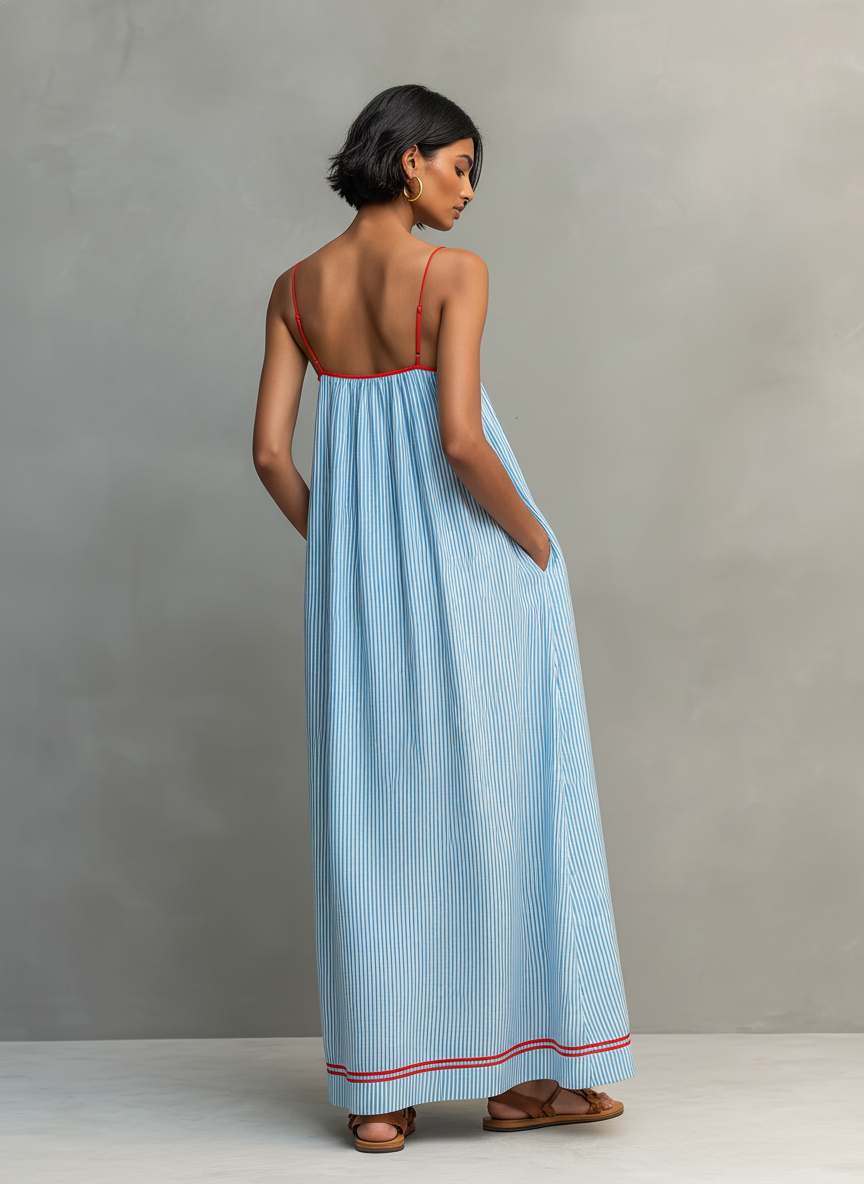 Ari | Vestito Blu con Spalline Sottili e Tasche