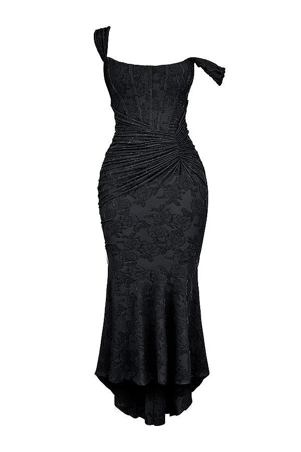 Abito maxi floreale nero