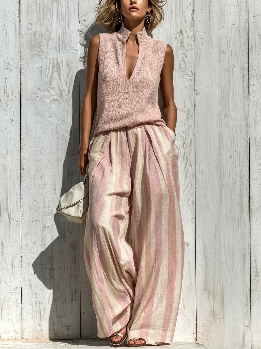 Paola | Completo top senza maniche e pantaloni a righe larghi