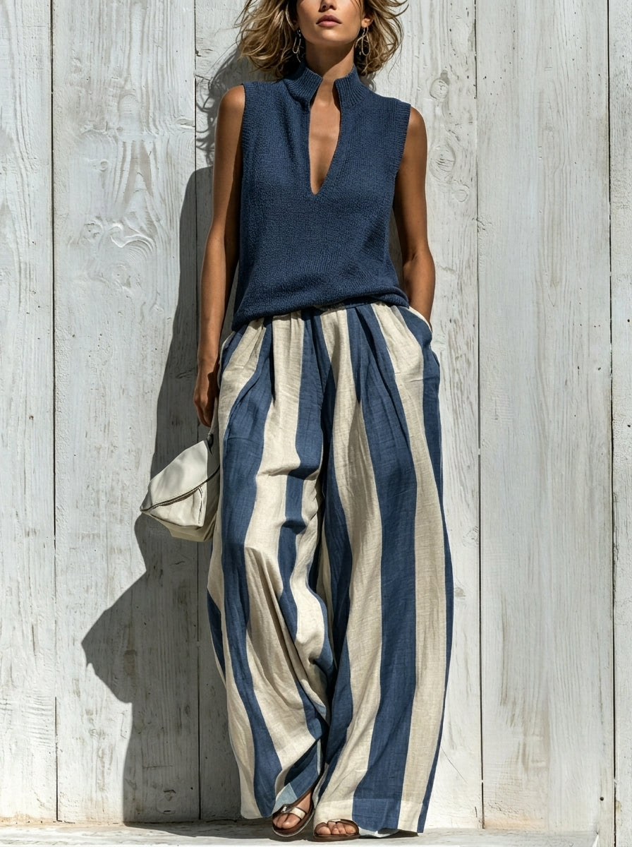 Paola | Completo top senza maniche e pantaloni a righe larghi