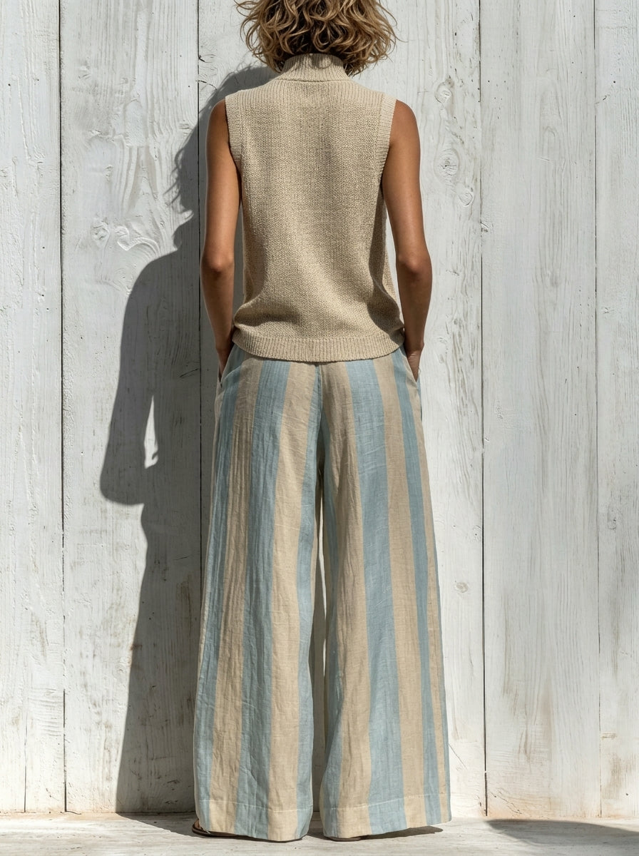 Paola | Completo top senza maniche e pantaloni a righe larghi