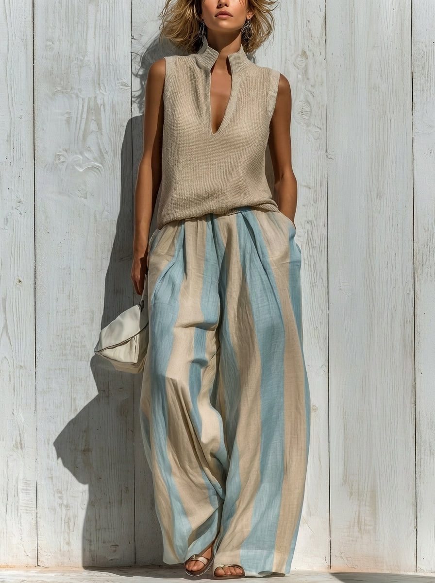 Paola | Completo top senza maniche e pantaloni a righe larghi