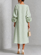 Abito Midi Button-down in Mistica Salvia con Maniche Floreali Stravaganti