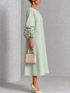 Abito Midi Button-down in Mistica Salvia con Maniche Floreali Stravaganti