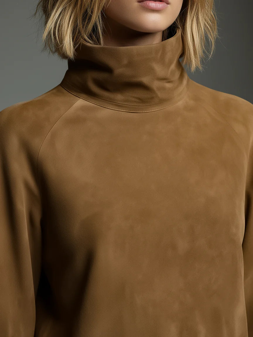 Abito Mini in Suede Vintage con Collo Alto
