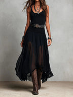 Top senza maniche nero con gonna in tulle, abito maxi (con cintura)