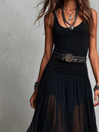 Top senza maniche nero con gonna in tulle, abito maxi (con cintura)