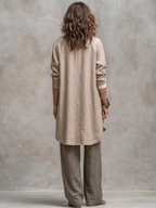 Ivetta | Completo tre pezzi beige e grigio, casual a strati, con pantaloni a palazzo, elegante