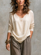 Ivetta | Completo tre pezzi beige e grigio, casual a strati, con pantaloni a palazzo, elegante