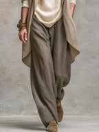 Ivetta | Completo tre pezzi beige e grigio, casual a strati, con pantaloni a palazzo, elegante