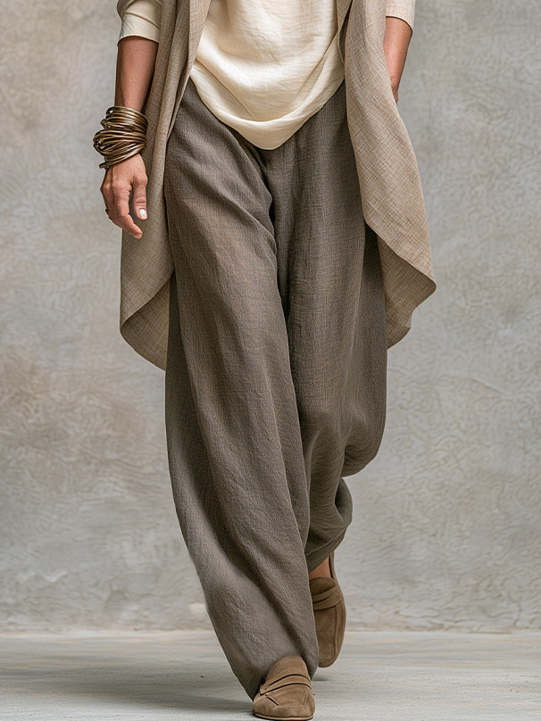 Ivetta | Completo tre pezzi beige e grigio, casual a strati, con pantaloni a palazzo, elegante