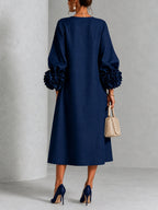 Abito Midi Button-down Floreale Blu Navy Con Maniche Floreali Stravaganti