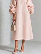 Abito Midi Button-down Floreale Rosa Con Maniche Floreali Stravaganti